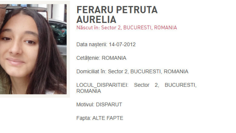 alerta copil disparut o fata de 13 ani din sectorul 2 al capitalei este cautata a fost emis mesaj ro alert 6a2b2a49bd002