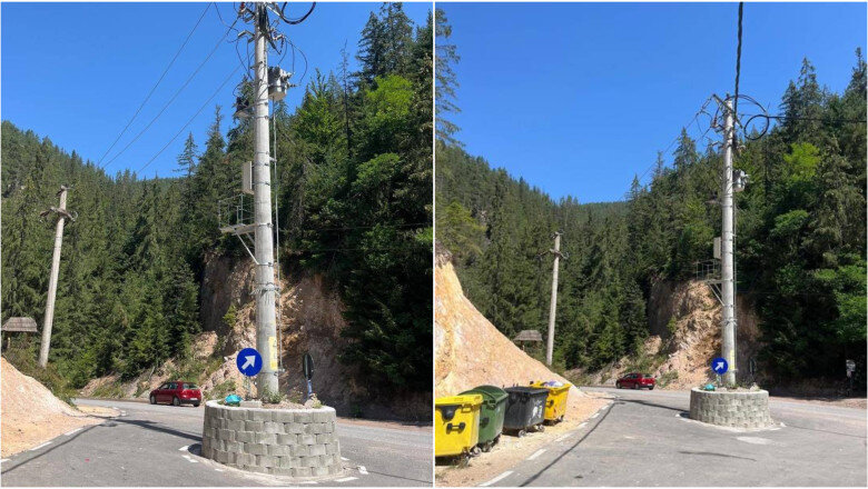 situatie absurda in alba stalp in mijlocul drumului constructorul a facut un sens giratoriu in jurul lui desi nu exista intersectie 6a861e4ee538f